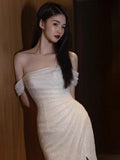 Sexy Mermaid Off The Shoulder Slit Sequin Long Prom Dresses HZ1024