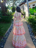 Modest Ball Gown Spaghetti Straps Pink Flowers Long Prom Dress HZ1024