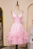 Light Blue A-line V Neck Ruffle-Layers Homecoming Dress Birthday Dress HZ1024