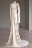 Fairytale With Long Sleeves And Open Back Satin Wedding Dress HZ1024