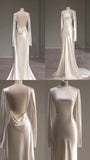 Fairytale With Long Sleeves And Open Back Satin Wedding Dress HZ1024