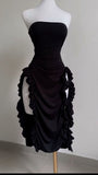 Strapless Midi Length Ruffle Prom Dress Sexy Evening Dress HZ1024