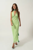 Modest A Line V Neckline Straps Green Long Prom Dresses Evening Dress HZ1024