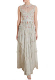 Modest A Line Scoop Tulle Flowers Long Prom Dresses HZ1024